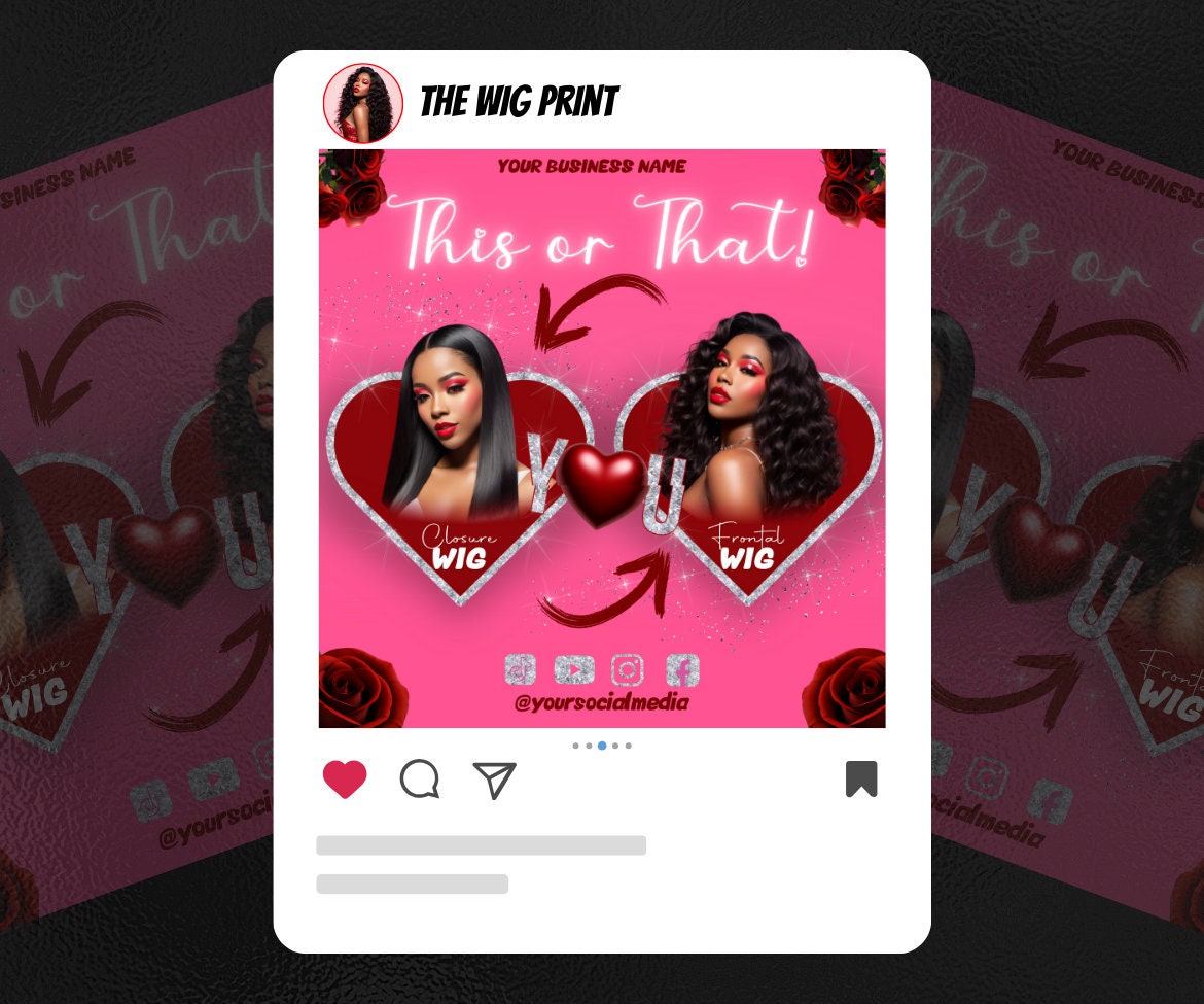 Valentines Sale 20 Flyers | YOU Theme | Red + Pink | Hair + Wig, Nail, Lashes, & Makeup Industry | DIY | CANVA | Instagram | Facebook