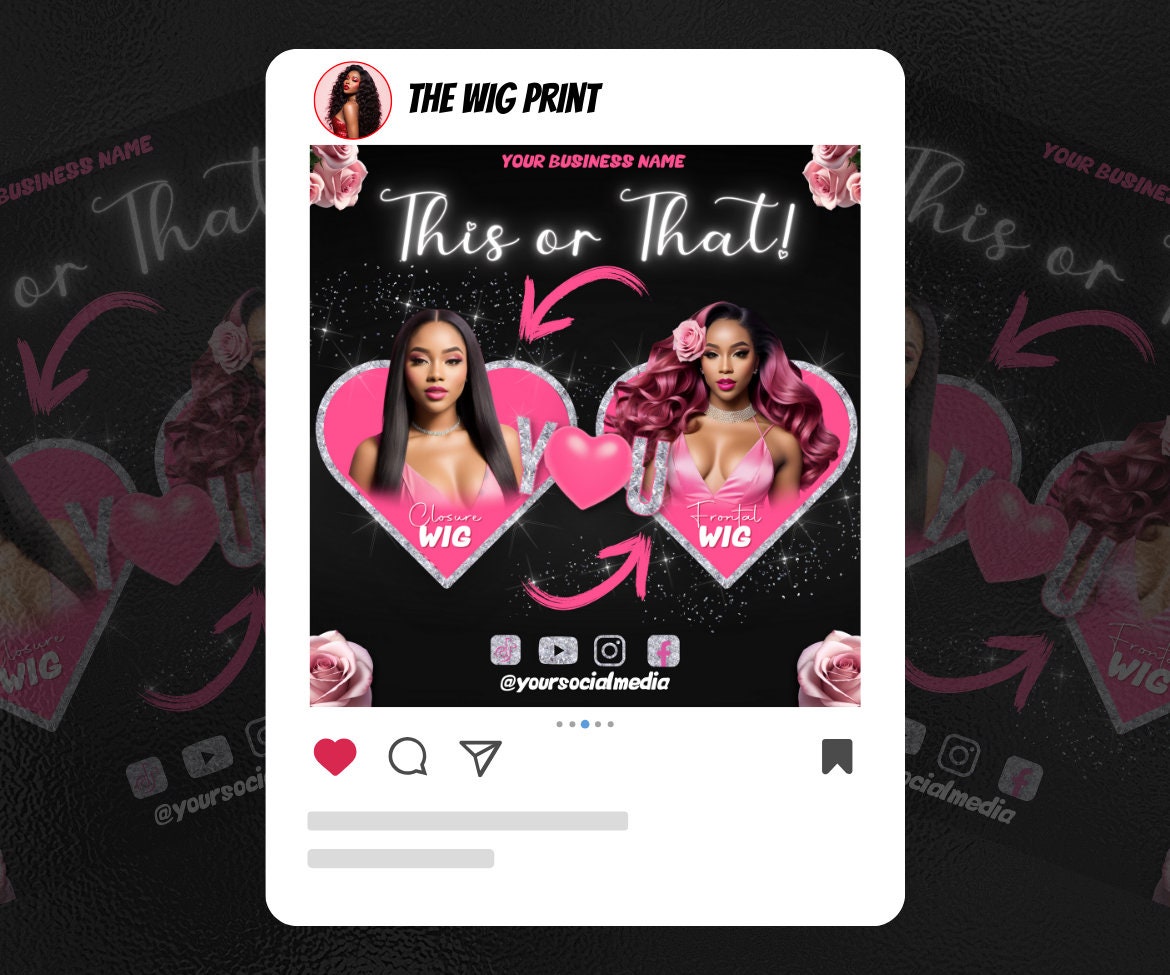 Valentines Sale 20 Flyers | YOU Theme | Pink + Black | Hair + Wig, Nail, Lashes, & Makeup Industry | DIY | CANVA | Instagram | Facebook