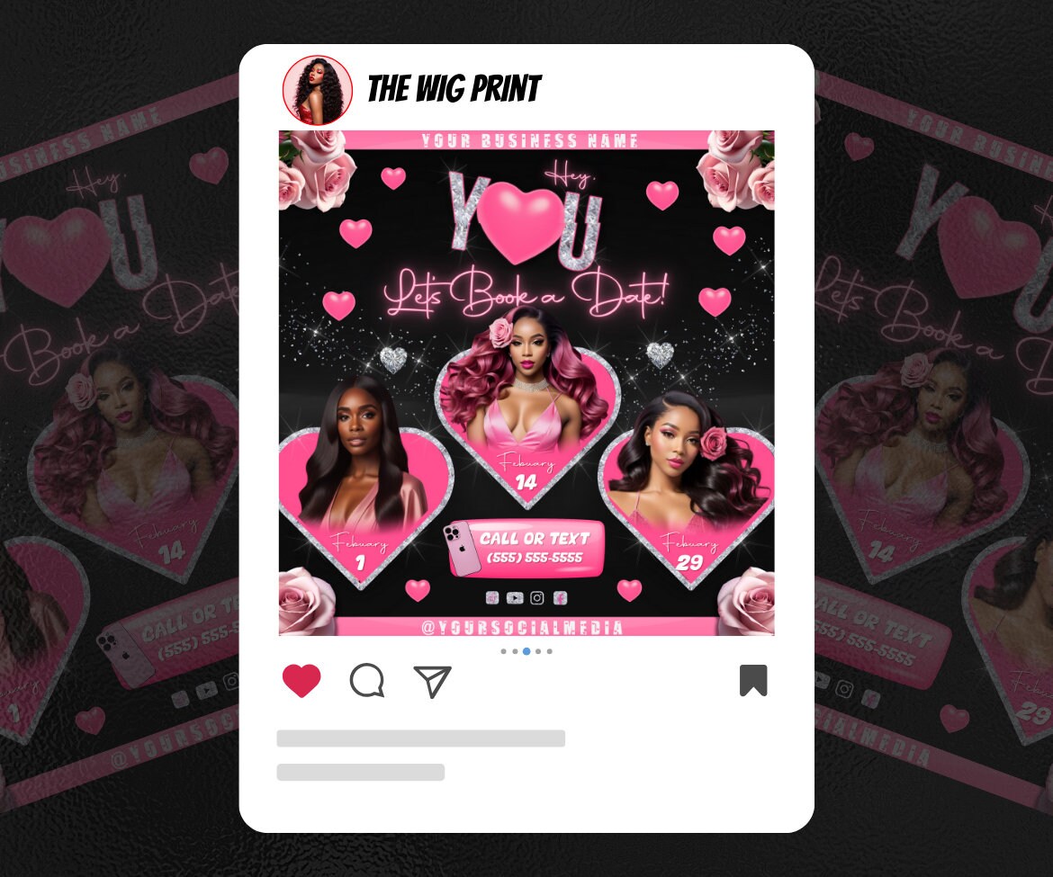 Valentines Sale 20 Flyers | YOU Theme | Pink + Black | Hair + Wig, Nail, Lashes, & Makeup Industry | DIY | CANVA | Instagram | Facebook