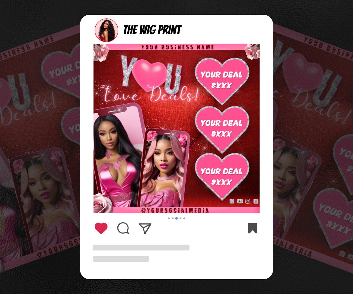 Valentines Sale 20 Flyers | YOU Theme | Pink + Red | Hair + Wig, Nail, Lashes, & Makeup Industry | DIY | CANVA | Instagram | Facebook