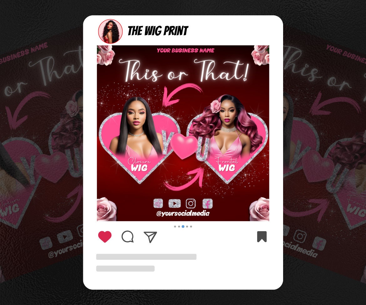 Valentines Sale 20 Flyers | YOU Theme | Pink + Red | Hair + Wig, Nail, Lashes, & Makeup Industry | DIY | CANVA | Instagram | Facebook