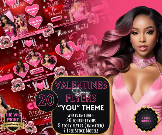 Valentines Sale 20 Flyers | YOU Theme | Pink + Red | Hair + Wig, Nail, Lashes, & Makeup Industry | DIY | CANVA | Instagram | Facebook