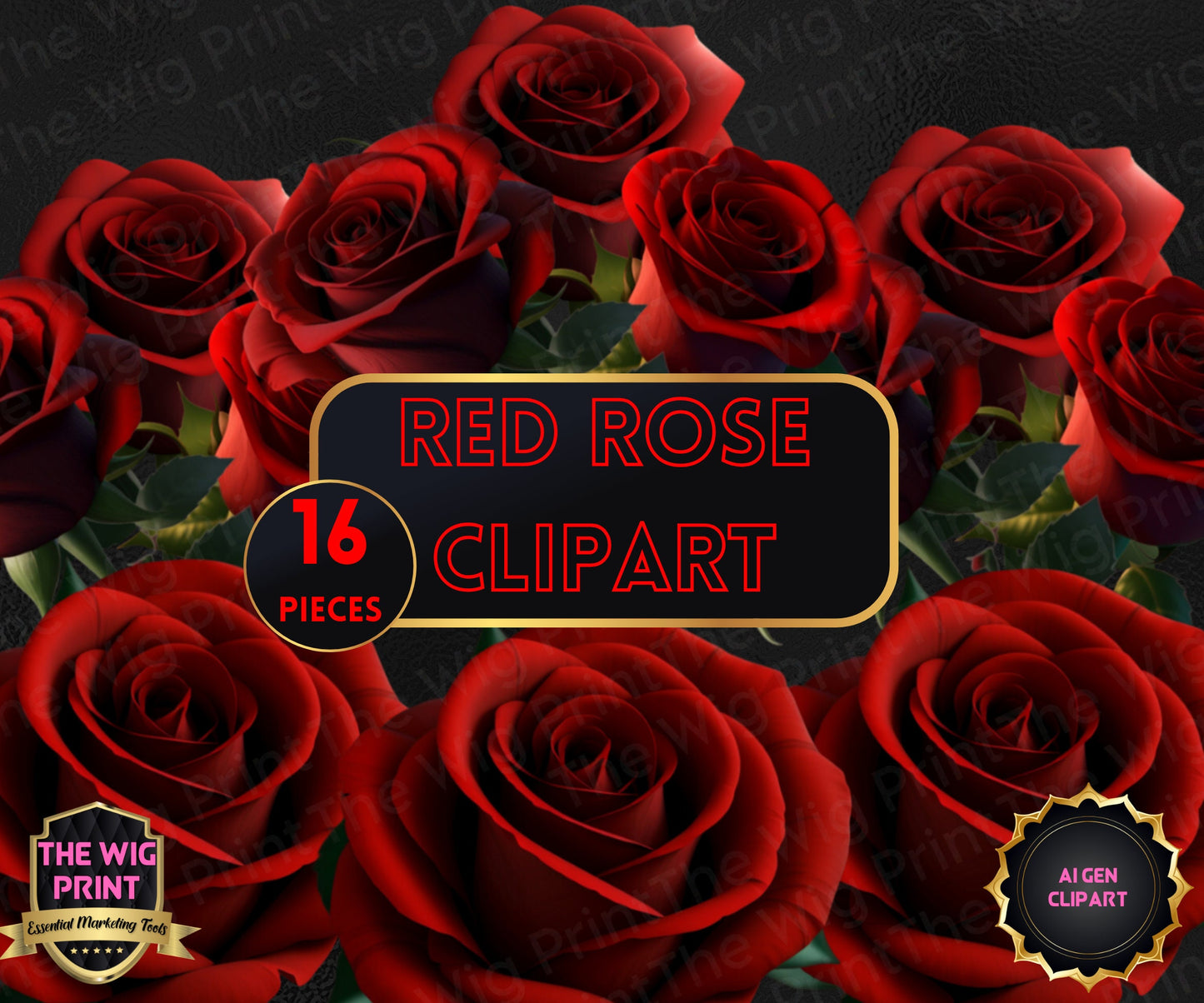 Red Rose Clip Art | Ai Generated | PNG | 16 pieces | Transparent Background | Design Elements