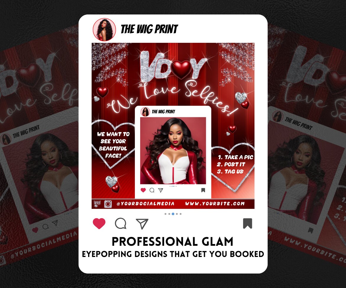 Valentines Bookings | 8 Flyers | Red Hearts v1 | Hair + Wig, Nail, Lashes, & Makeup Industry | DIY | CANVA | Instagram | Facebook