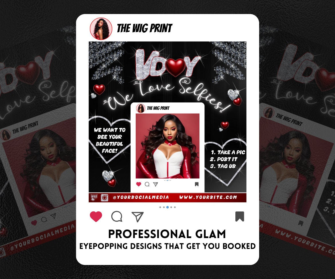 Valentines Bookings | 8 Flyers | Red Hearts v2 | Hair + Wig, Nail, Lashes, & Makeup Industry | DIY | CANVA | Instagram | Facebook