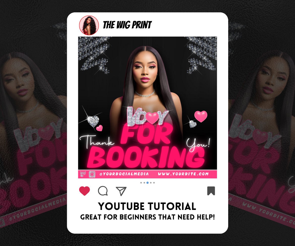 Valentines Bookings | 8 Flyers | Pink Hearts v2 | Hair + Wig, Nail, Lashes, & Makeup Industry | DIY | CANVA | Instagram | Facebook