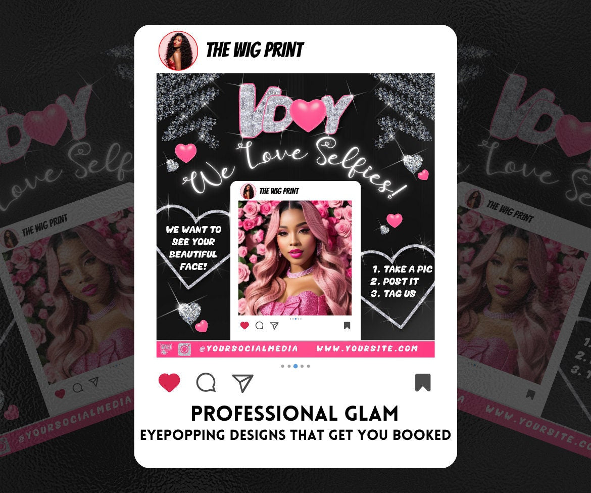 Valentines Bookings | 8 Flyers | Pink Hearts v2 | Hair + Wig, Nail, Lashes, & Makeup Industry | DIY | CANVA | Instagram | Facebook