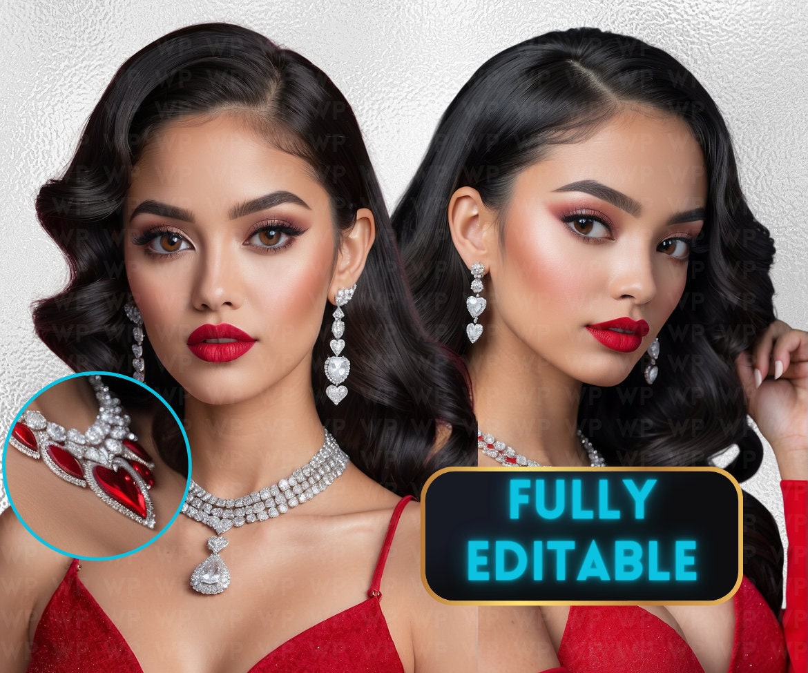 Ai Baddie Kyla Jenny | Pretty in Red | 12+ Couture Model Stock Photos | Wearing Red + Diamonds | Ultra Realistic