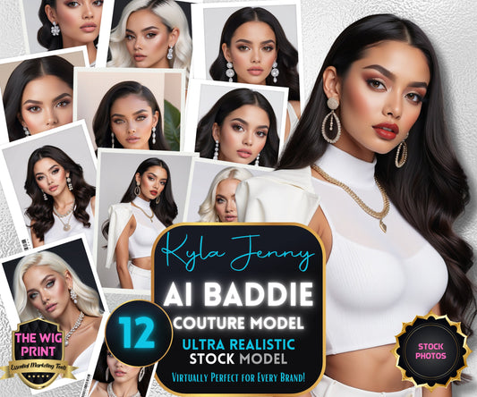 Ai Baddie Kyla Jenny | Pretty in White | 12+ Model Stock Photos | Wearing White + Diamonds | Ultra Realistic