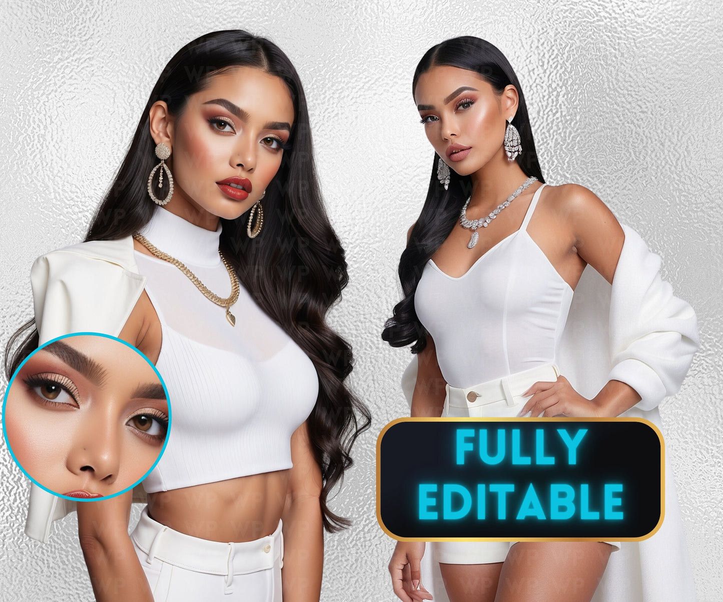 Ai Baddie Kyla Jenny | Pretty in White | 12+ Model Stock Photos | Wearing White + Diamonds | Ultra Realistic