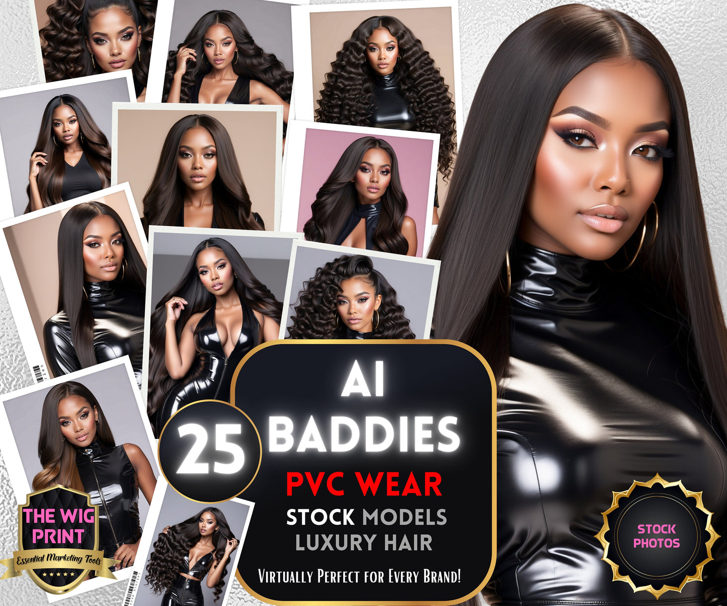 Ai Baddies | PVC All Black Outfits | 25 Models | Model Stock Photos | Ultra Realistic