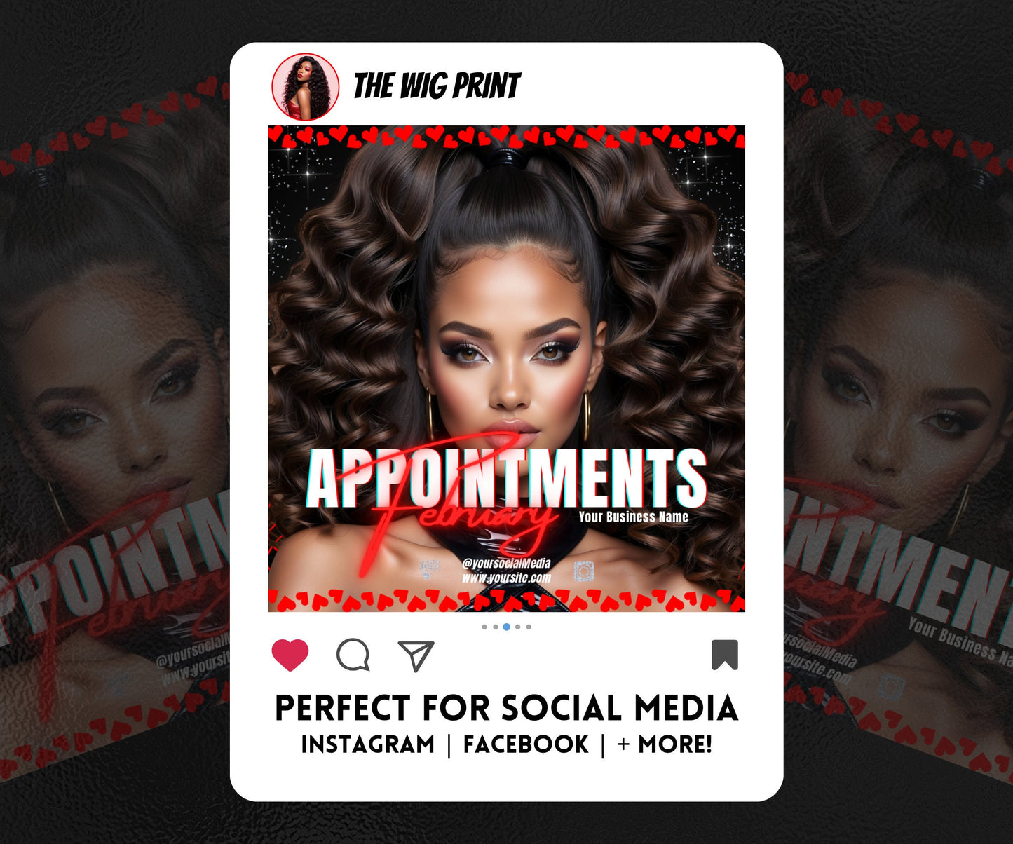 February Appointments | 1 Flyer | Red Hearts | Hair + Wig, Nail, Lashes, & Makeup Industry | DIY | CANVA | Instagram | Facebook