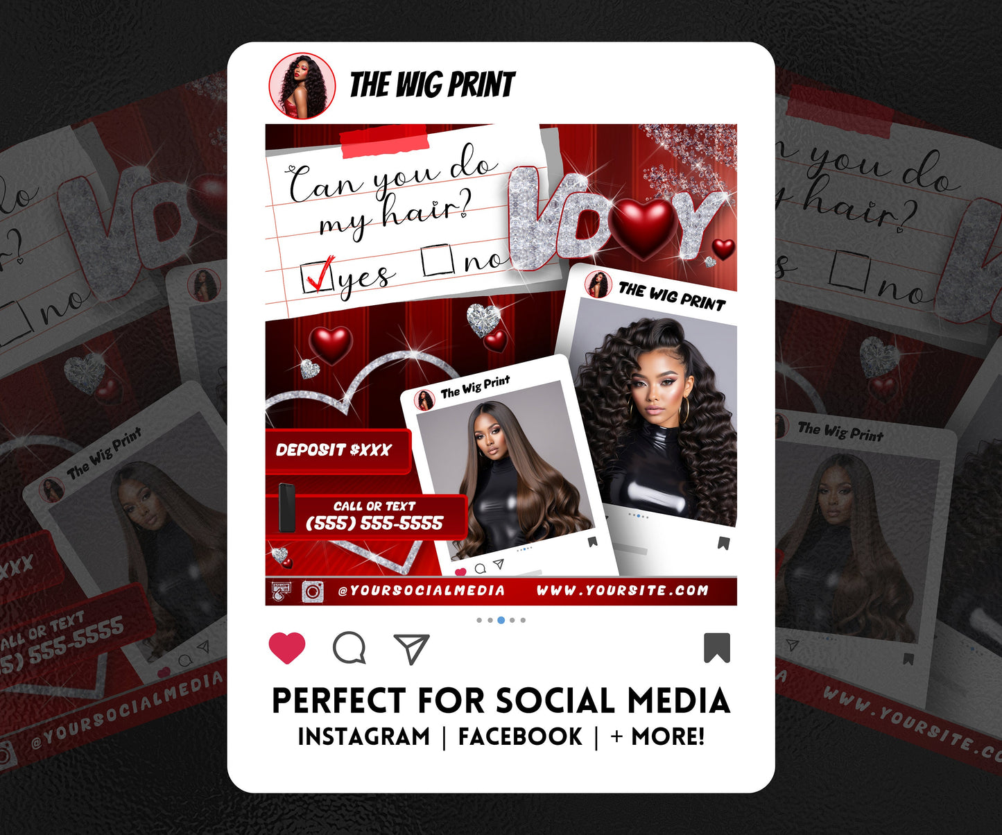 VDay | Can You Do My Hair? | 1 Flyer | Valentines Theme | Hair + Wig, Nail, Lashes, & Makeup Industry | DIY | CANVA | Instagram | Facebook