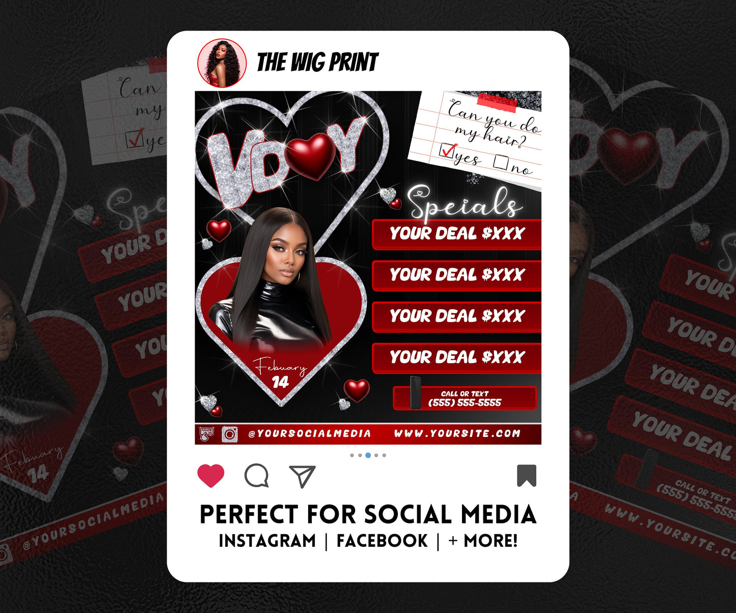 VDay | Can You Do My Hair? (Calendar) | 1 Flyer | Valentines Theme | DIY | CANVA | Instagram | Facebook