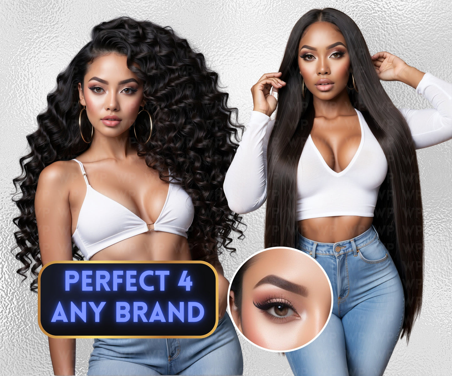 Ai Baddies Luxury Hair | 25 Models | Wearing Blue Jeans | UHD Hair Photography | Model Stock Photos