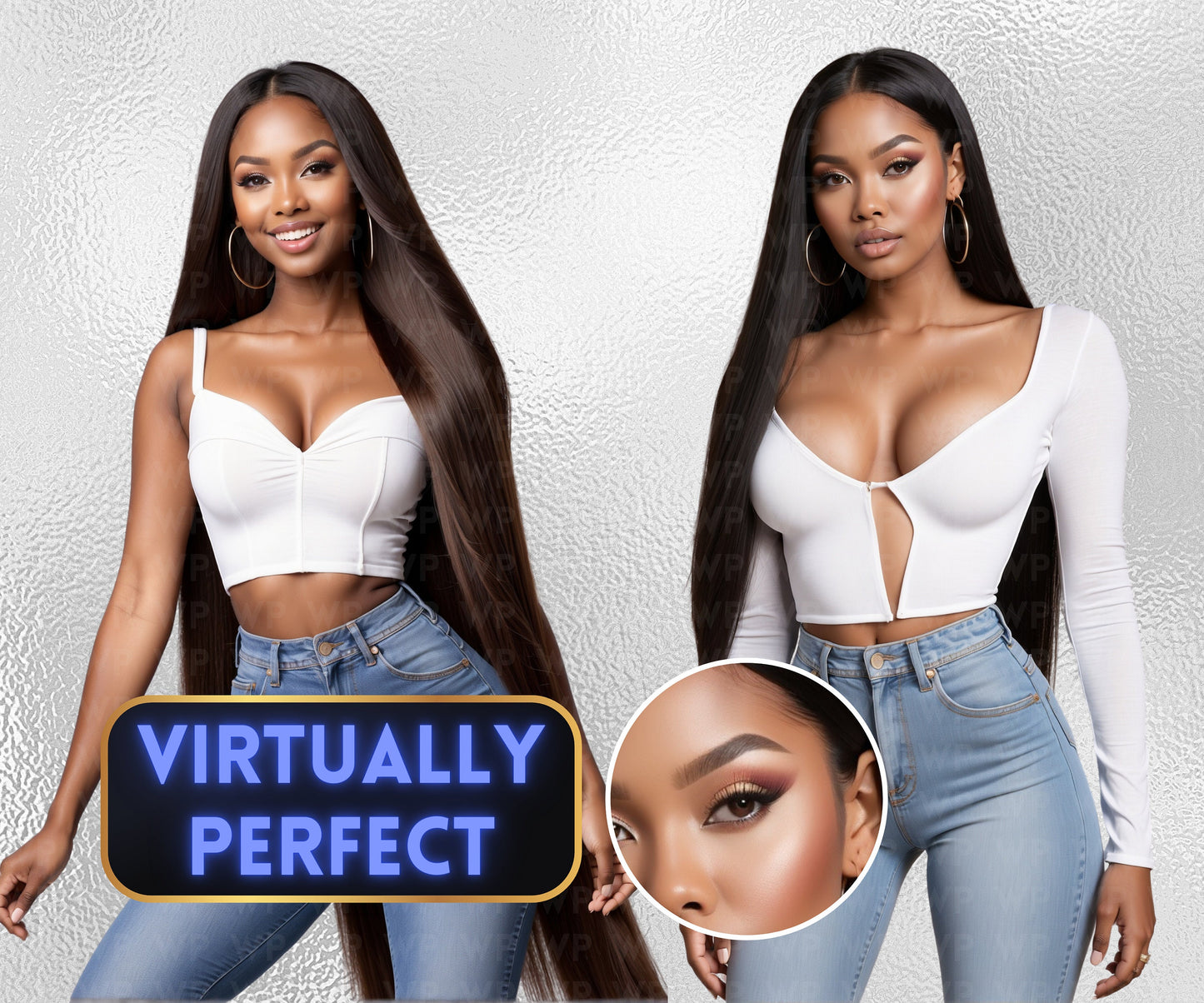 Ai Baddies Luxury Hair | 25 Models | Wearing Blue Jeans | UHD Hair Photography | Model Stock Photos