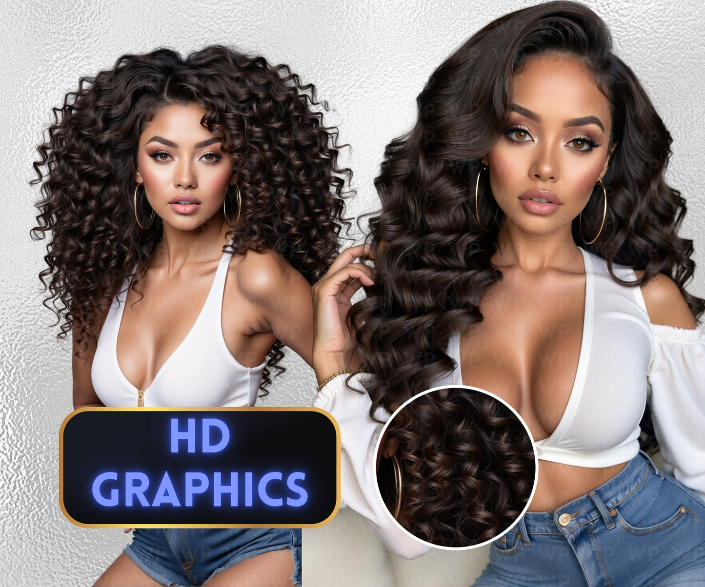 Ai Baddies Luxury Hair | 25 Models | Wearing Blue Jeans | UHD Hair Photography | Model Stock Photos