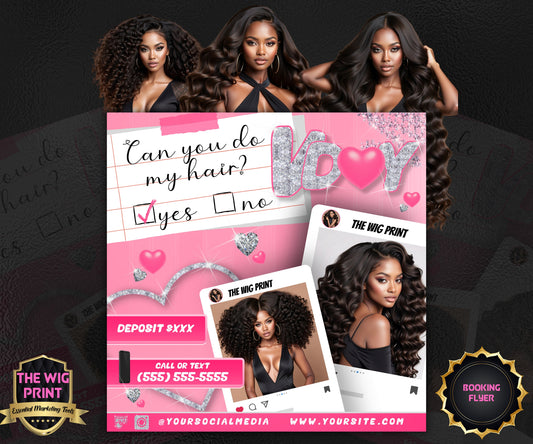 VDay | Can You Do My Hair? | 1 Flyer | Valentines Theme | Hair + Beauty | DIY | CANVA | Instagram | Facebook