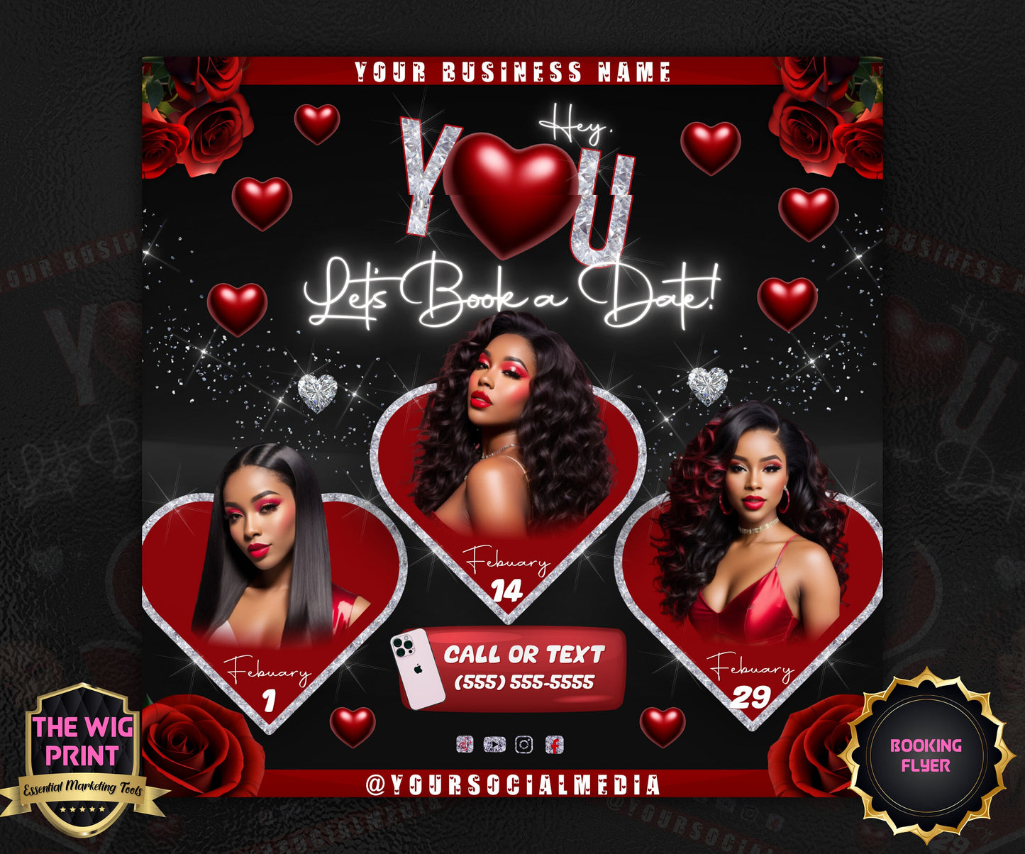 VDay | Lets Book a Date | 1 Flyer | Valentines You Theme | DIY | CANVA | Social Media Flyer