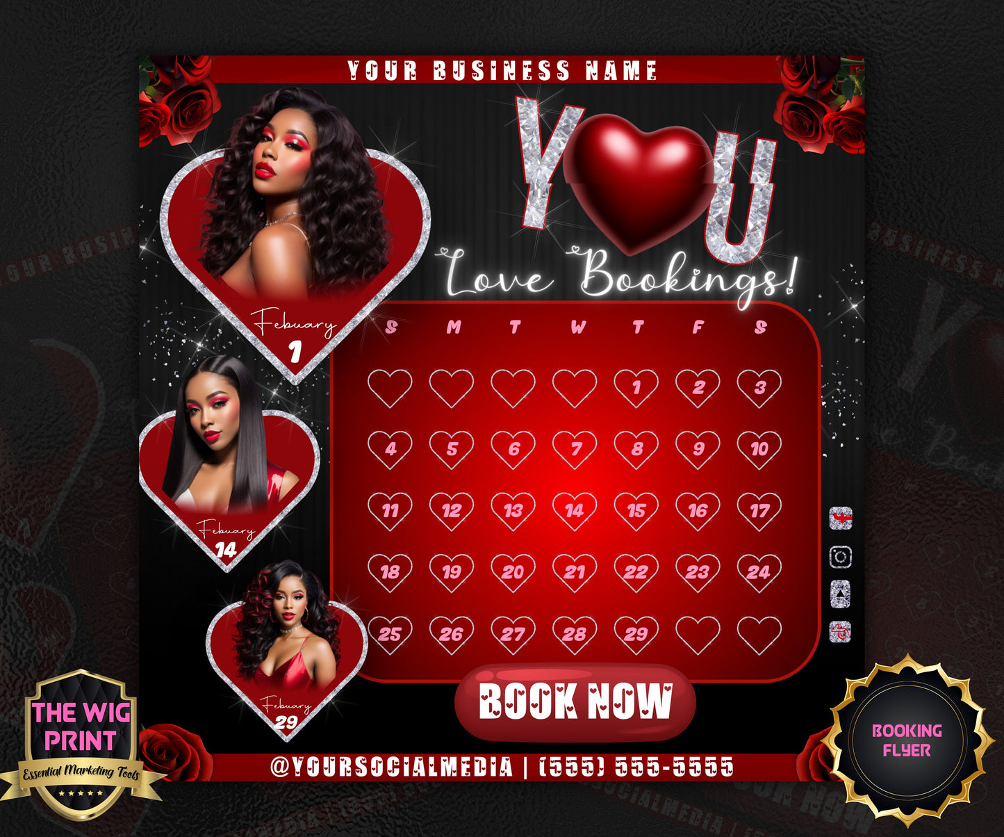 VDay | Love Bookings | 1 Flyer | Valentines You Theme | DIY | CANVA | Social Media Flyer