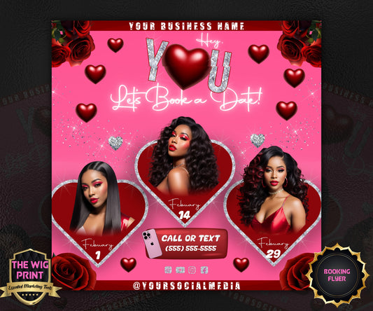 VDay | Lets Book a Date | 1 Flyer | Valentines You Theme | DIY | CANVA | Social Media Flyer