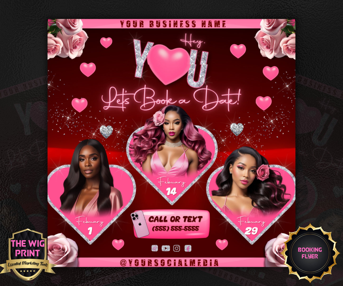 VDay | Lets Book a Date | 1 Flyer | Valentines You Theme | DIY | CANVA | Social Media Flyer