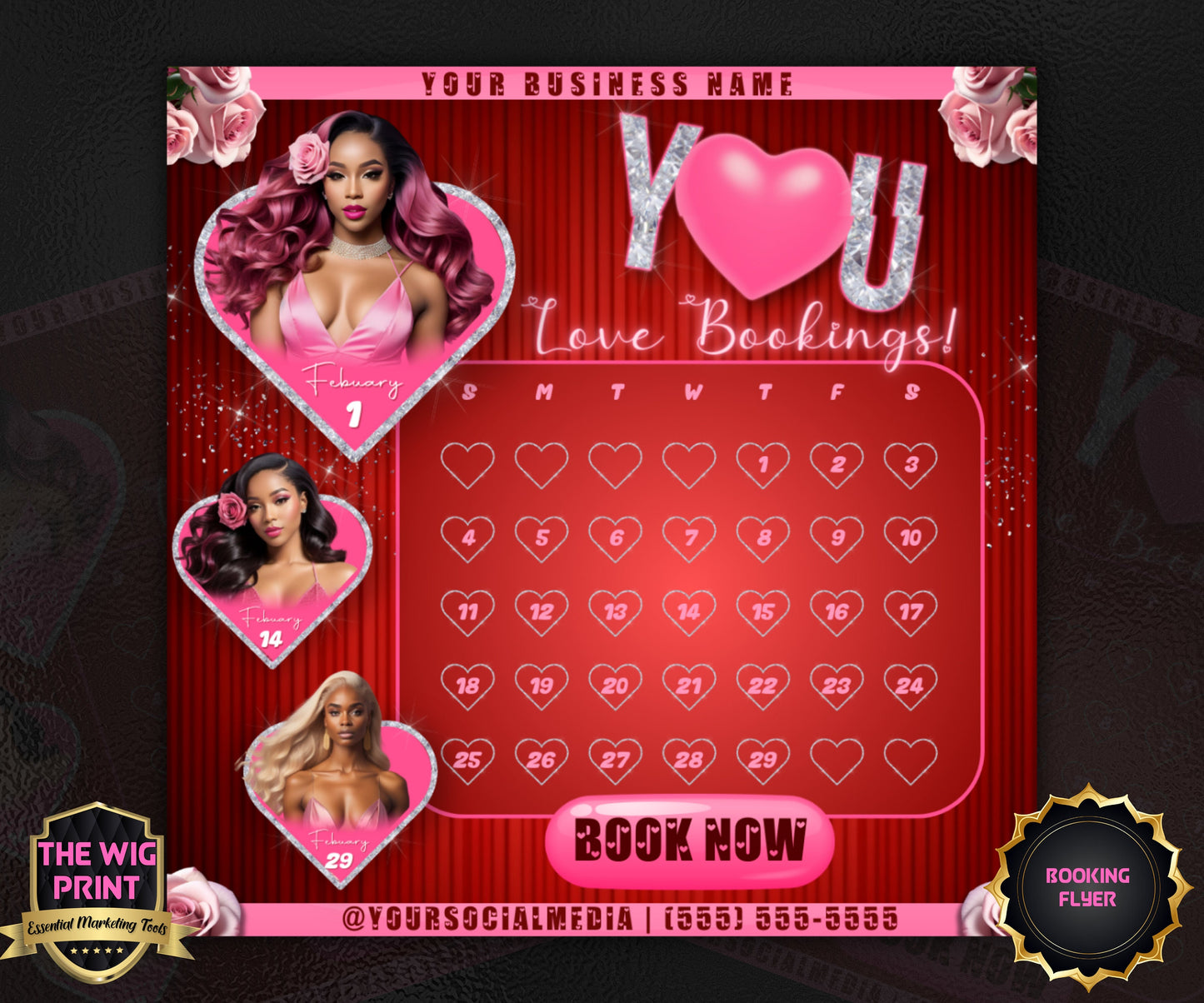 VDay | Love Bookings | 1 Flyer | Valentines You Theme | DIY | CANVA | Social Media Flyer