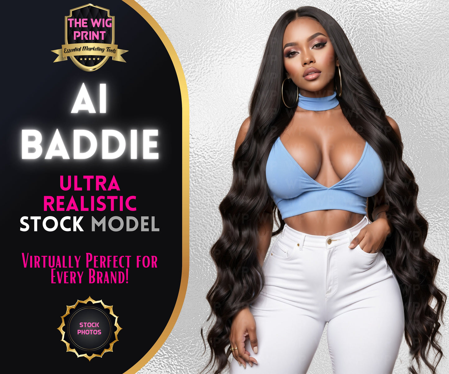 Ai Baddie Luxury Hair | Stock Model | Denim(Ai Generated)