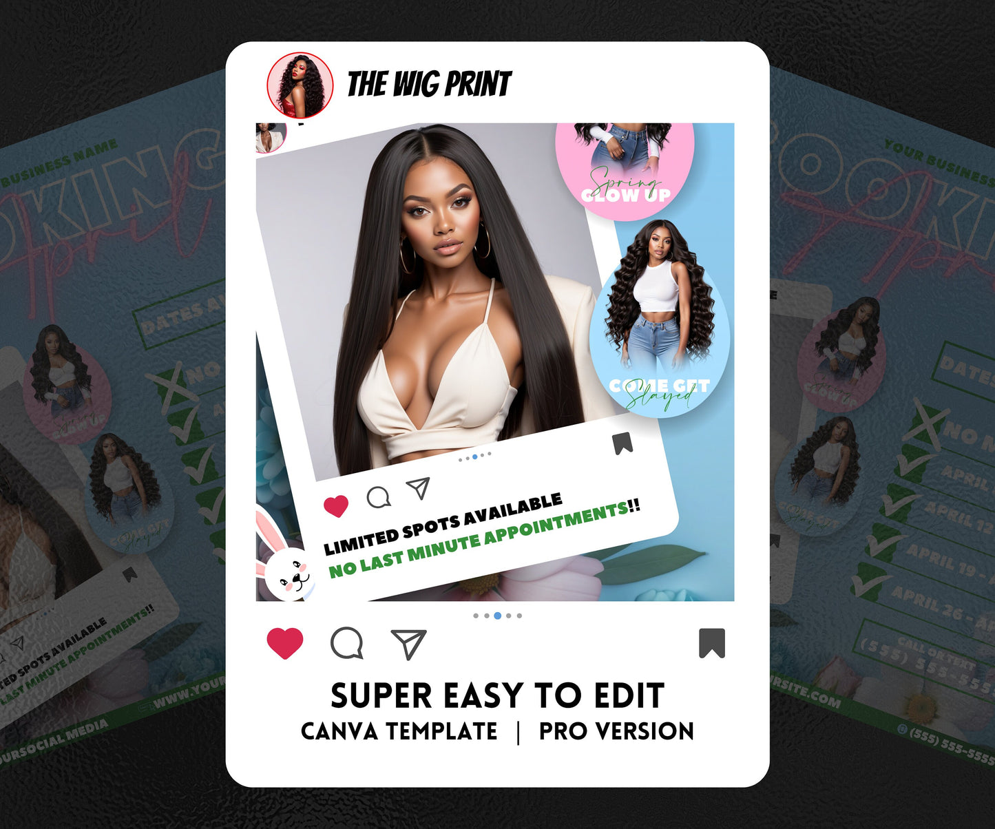 Spring Bookings | 4 Flyers | SPring GLow | Hair + Wig, Nail, Lashes, & Makeup Industry | DIY | CANVA | Instagram | Facebook