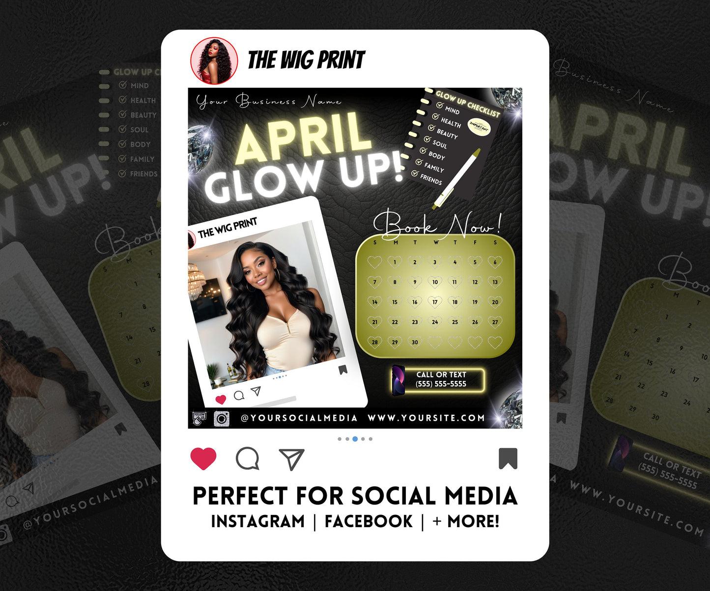 April Glow Up | 4 Flyers | Blue Theme | Hair + Wig, Nail, Lashes, & Makeup Industry | DIY | CANVA | Instagram | Facebook