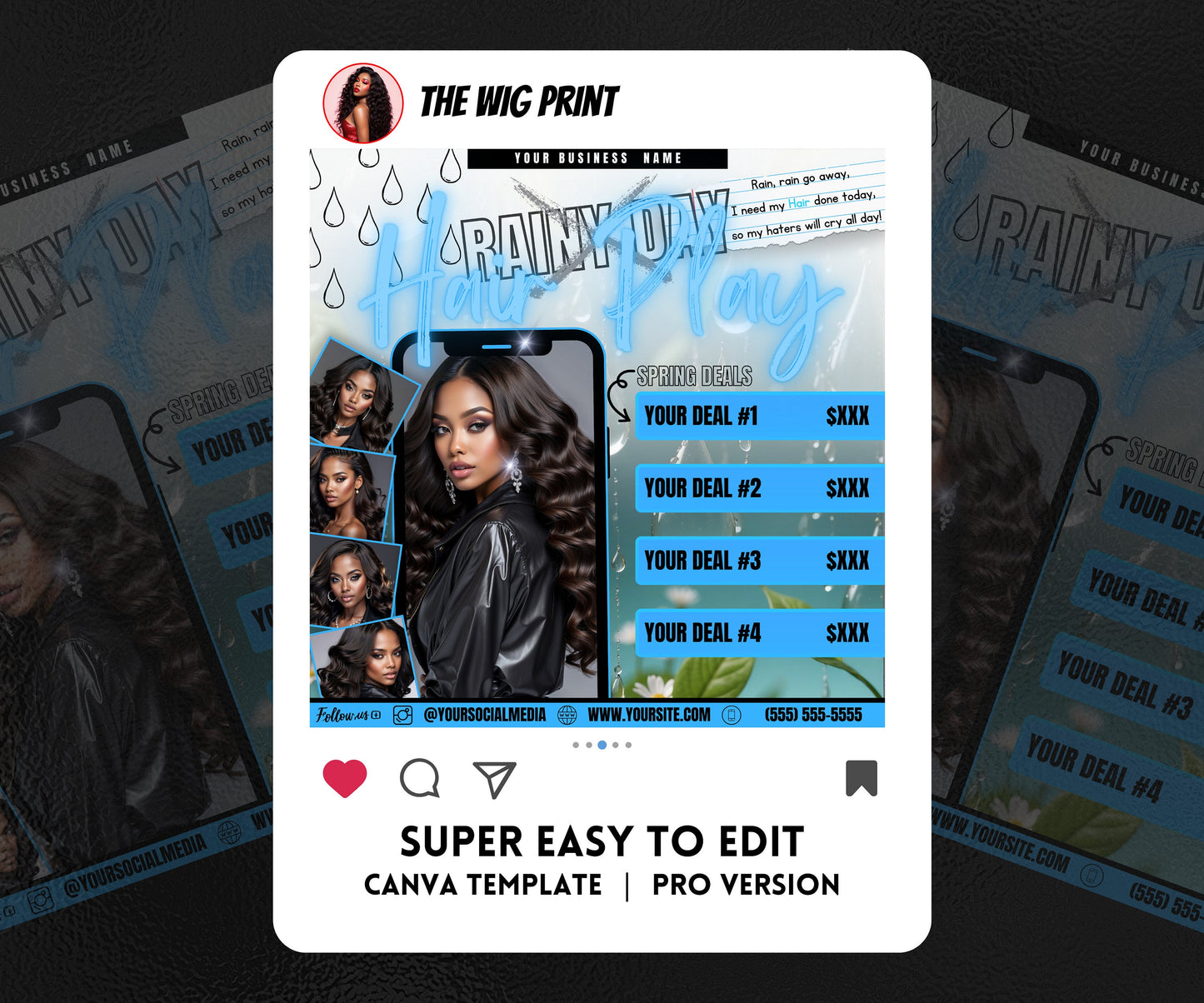 Spring Bookings | Rainy Day x Hair Play | 5 Flyers | Blue Theme | Hair + Wig, Nail, Lashes, & Makeup Industry | DIY | CANVA