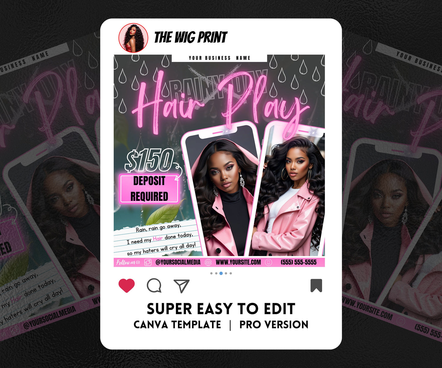 Spring Bookings | Rainy Day x Hair Play | 5 Flyers | Blue Theme | Hair + Wig, Nail, Lashes, & Makeup Industry | DIY | CANVA