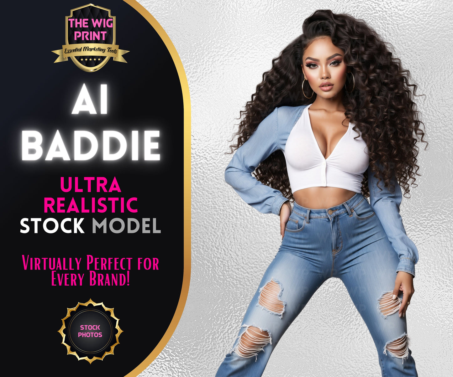 Ai Baddie Luxury Hair | Stock Model | Denim(Ai Generated)