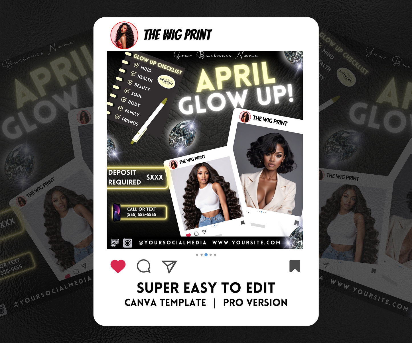 April Glow Up | 4 Flyers | Blue Theme | Hair + Wig, Nail, Lashes, & Makeup Industry | DIY | CANVA | Instagram | Facebook