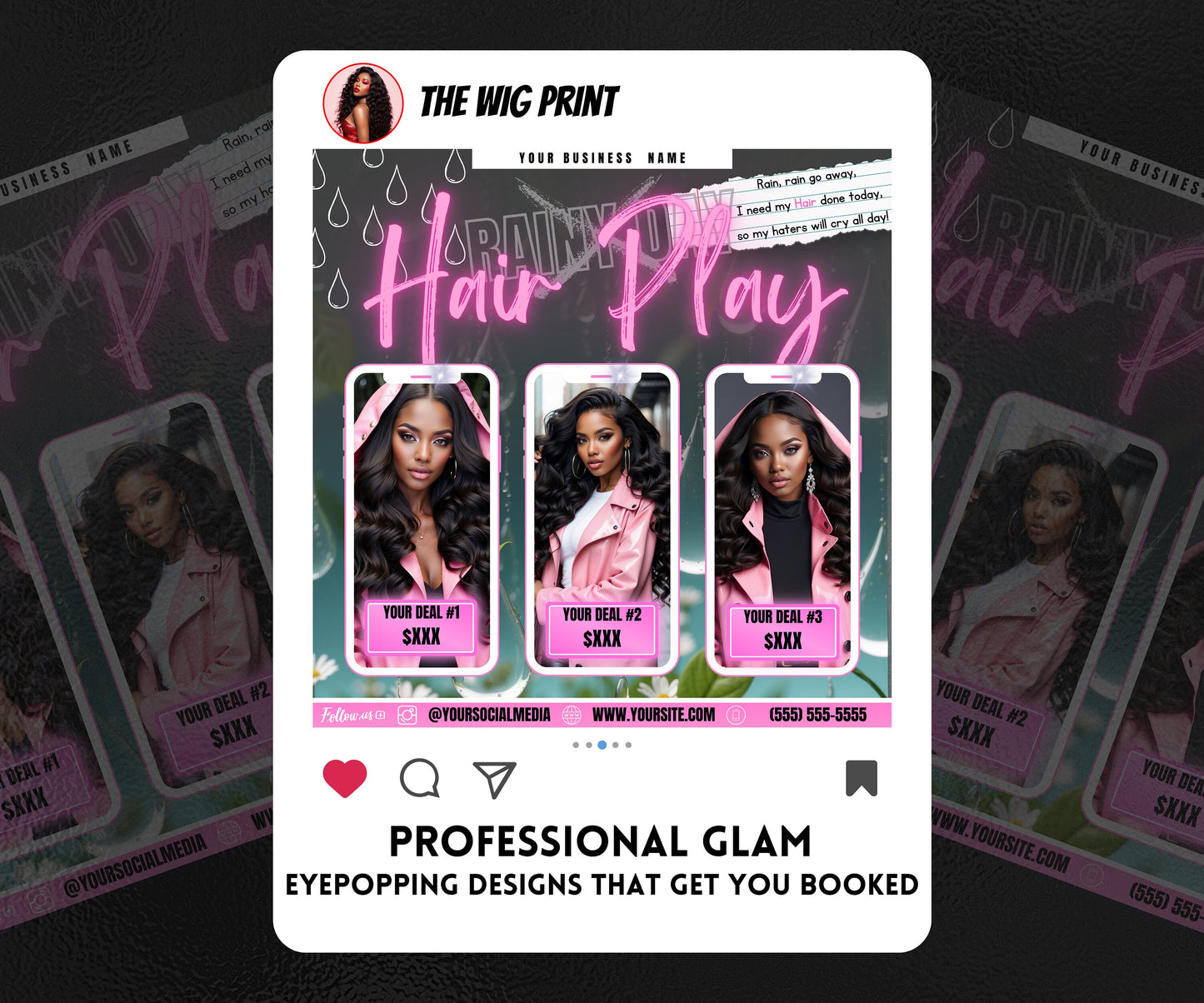 Spring Bookings | Rainy Day x Hair Play | 5 Flyers | Blue Theme | Hair + Wig, Nail, Lashes, & Makeup Industry | DIY | CANVA