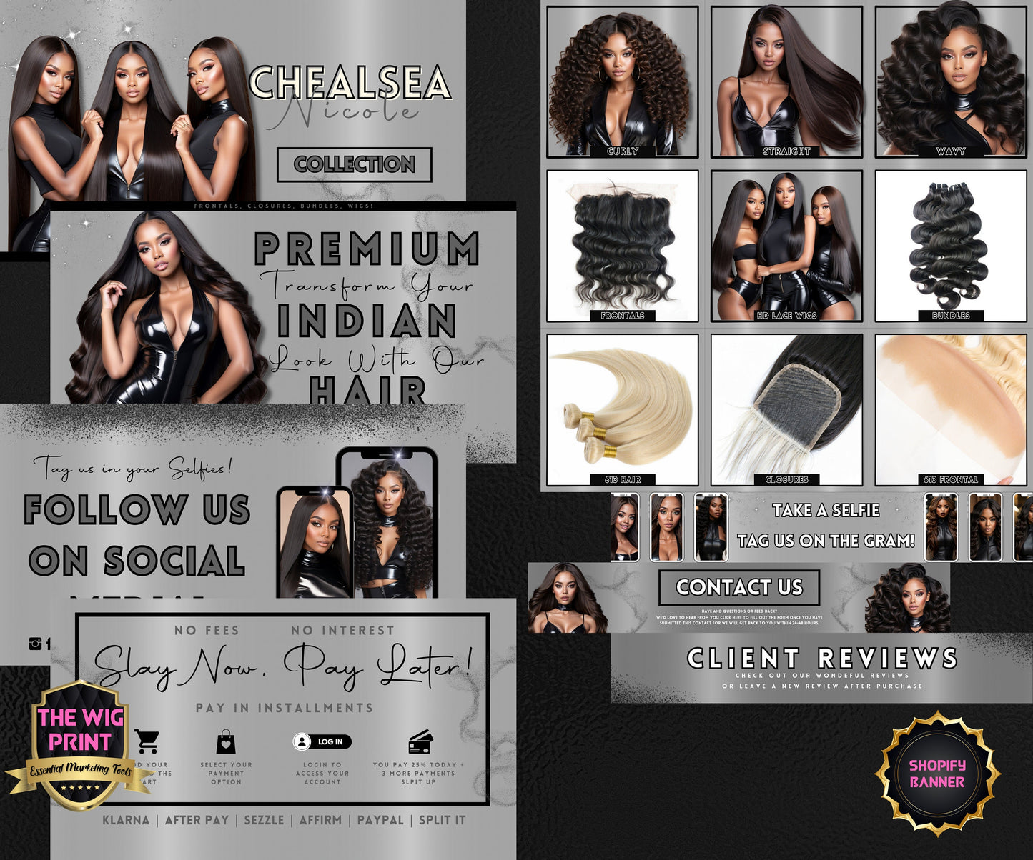 Luxury Indian Hair Website Design | Premade Shopify Website | Hair + Wig Banding Template | DIY | CANVA | Shopify Hair Theme