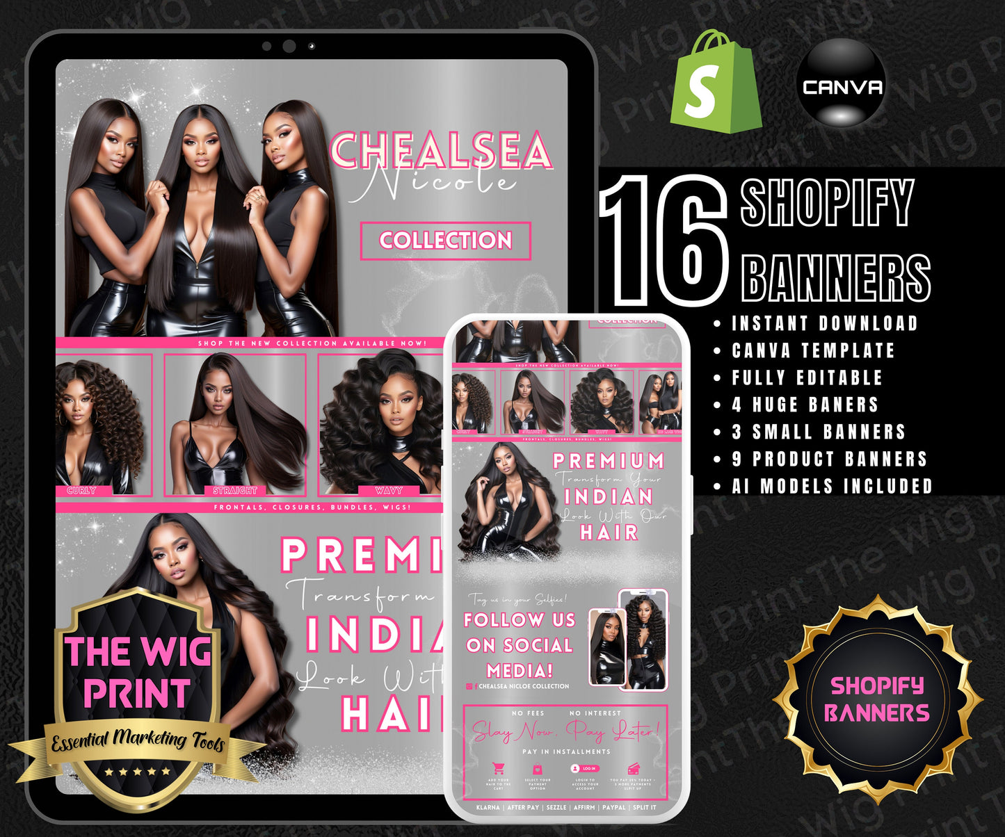 Luxury Indian Hair Website Design | Premade Shopify Website | Hair + Wig Banding Template | DIY | CANVA | Shopify Hair Theme