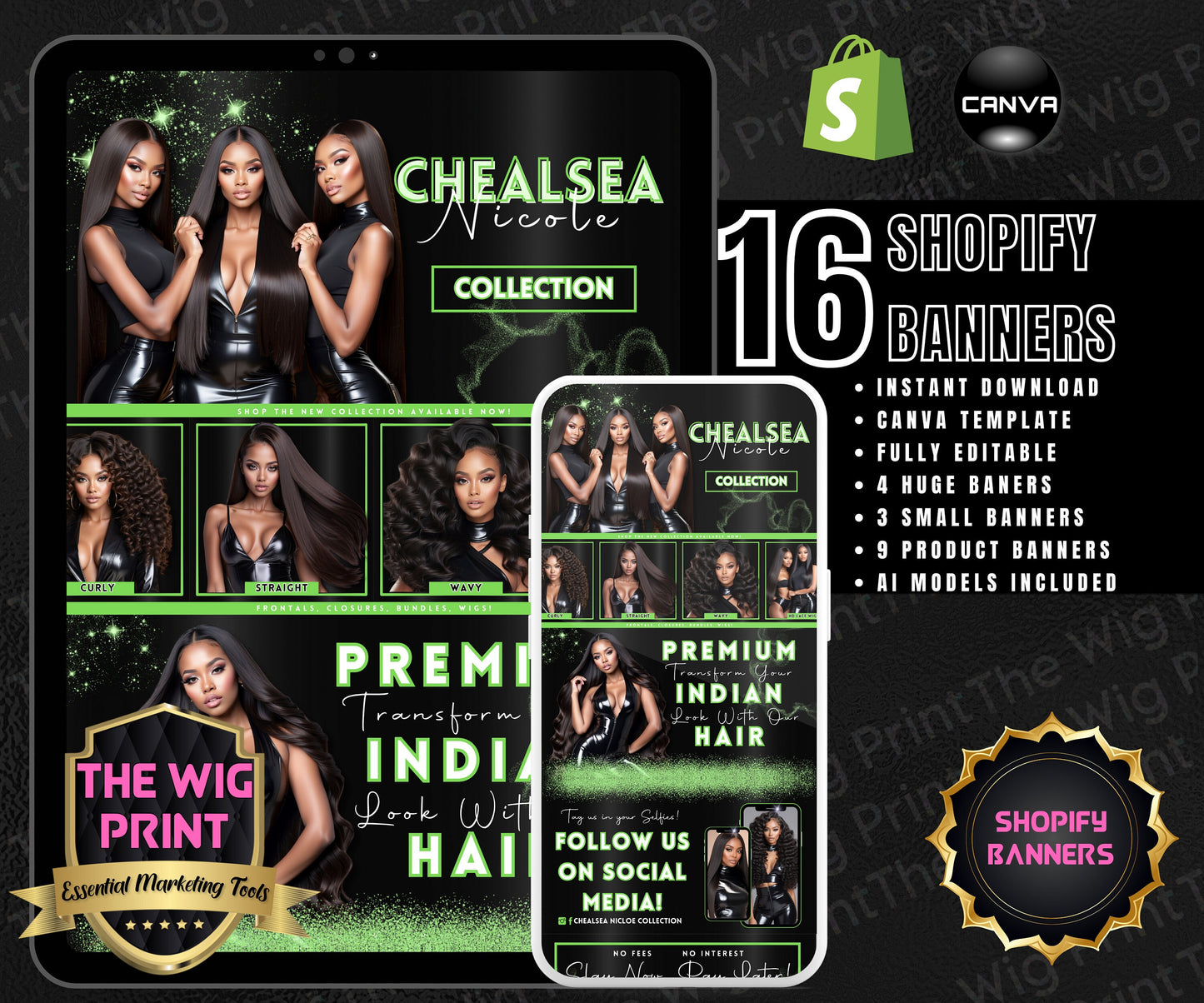 Luxury Indian Hair Website Design | Premade Shopify Website | Hair + Wig Banding Template | DIY | CANVA | Shopify Hair Theme