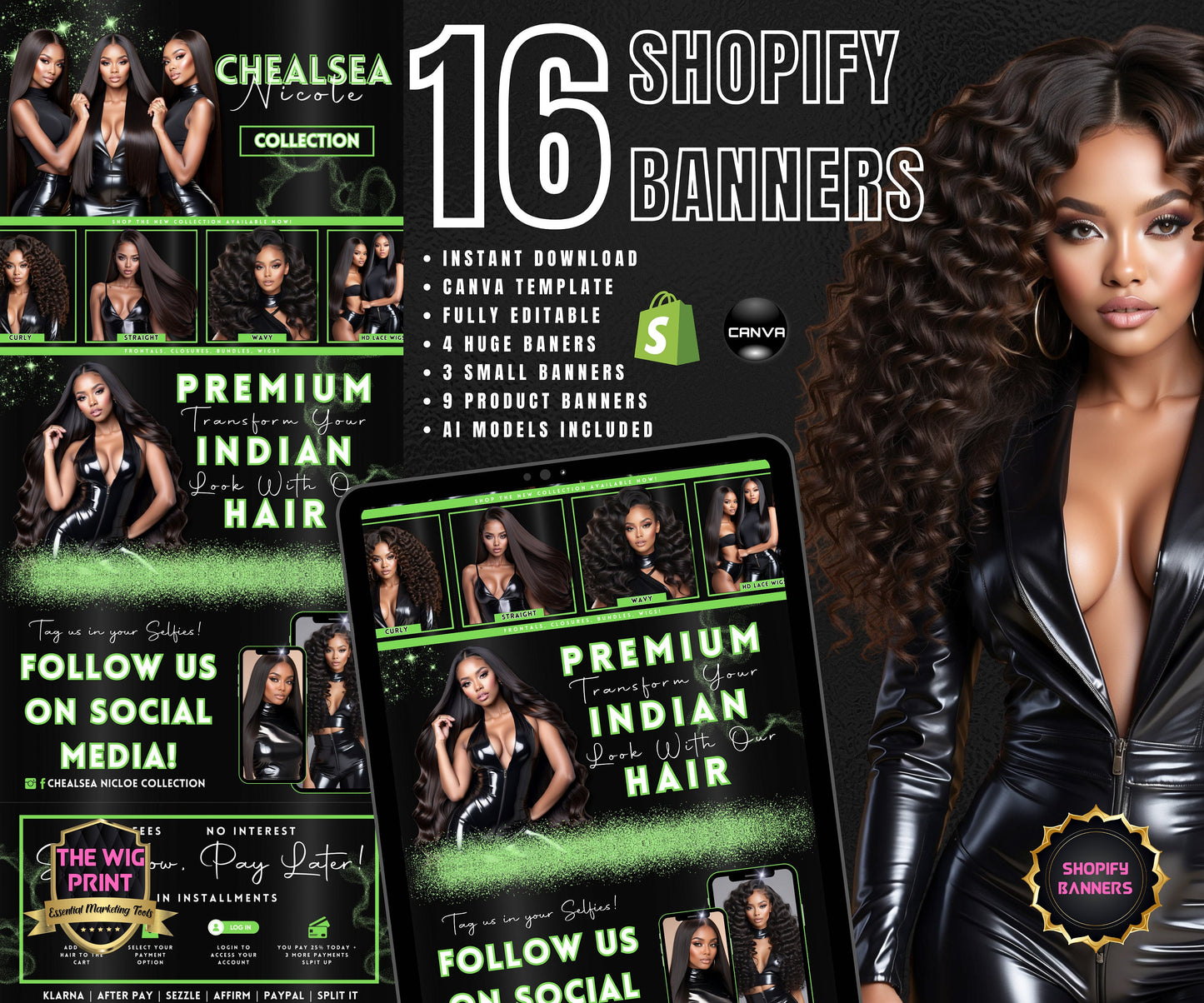 Luxury Indian Hair Website Design | Premade Shopify Website | Hair + Wig Banding Template | DIY | CANVA | Shopify Hair Theme