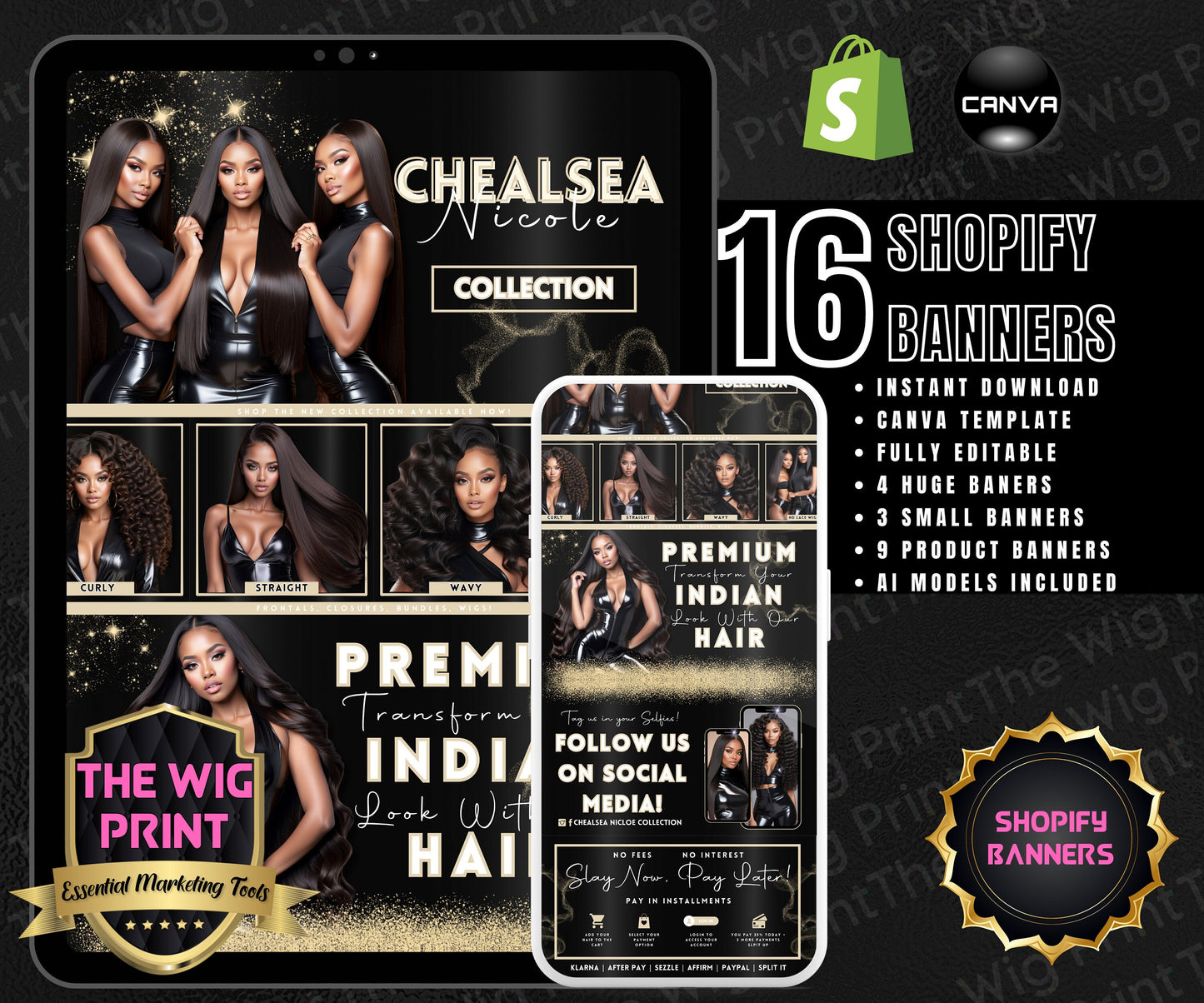 Luxury Indian Hair Website Design | Premade Shopify Website | Hair + Wig Banding Template | DIY | CANVA | Shopify Hair Theme