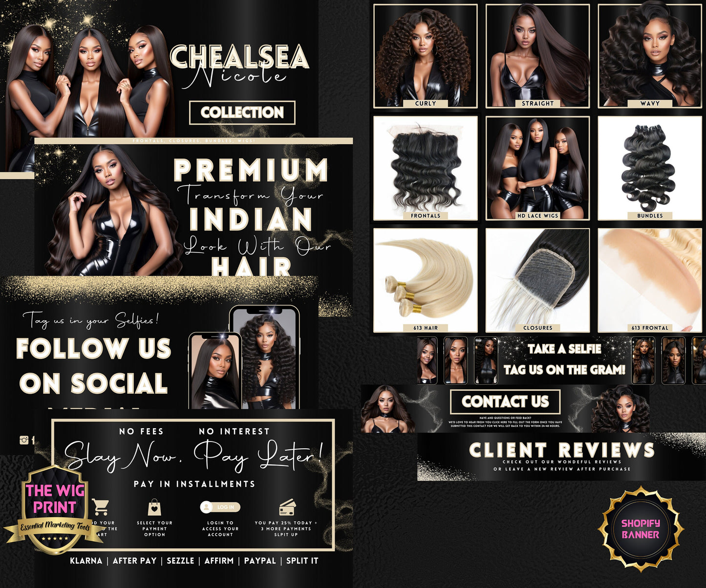 Luxury Indian Hair Website Design | Premade Shopify Website | Hair + Wig Banding Template | DIY | CANVA | Shopify Hair Theme