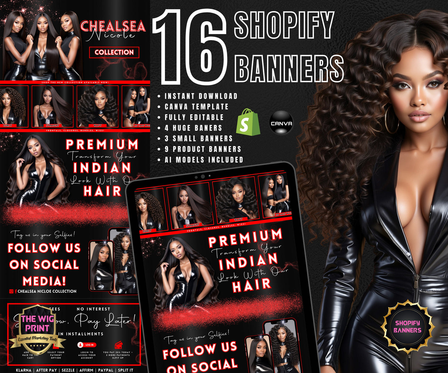 Luxury Indian Hair Website Design | Premade Shopify Website | Hair + Wig Banding Template | DIY | CANVA | Shopify Hair Theme