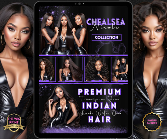 Luxury Indian Hair Website Design | Premade Shopify Website | Hair + Wig Banding Template | DIY | CANVA | Shopify Hair Theme