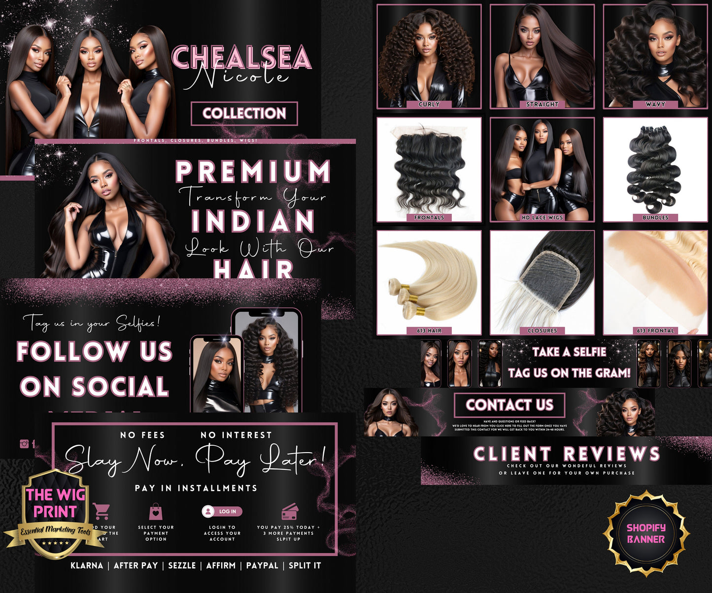 Luxury Indian Hair Website Design | Premade Shopify Website | Hair + Wig Banding Template | DIY | CANVA | Shopify Hair Theme