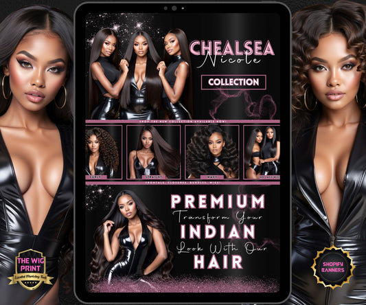 Luxury Indian Hair Website Design | Premade Shopify Website | Hair + Wig Banding Template | DIY | CANVA | Shopify Hair Theme