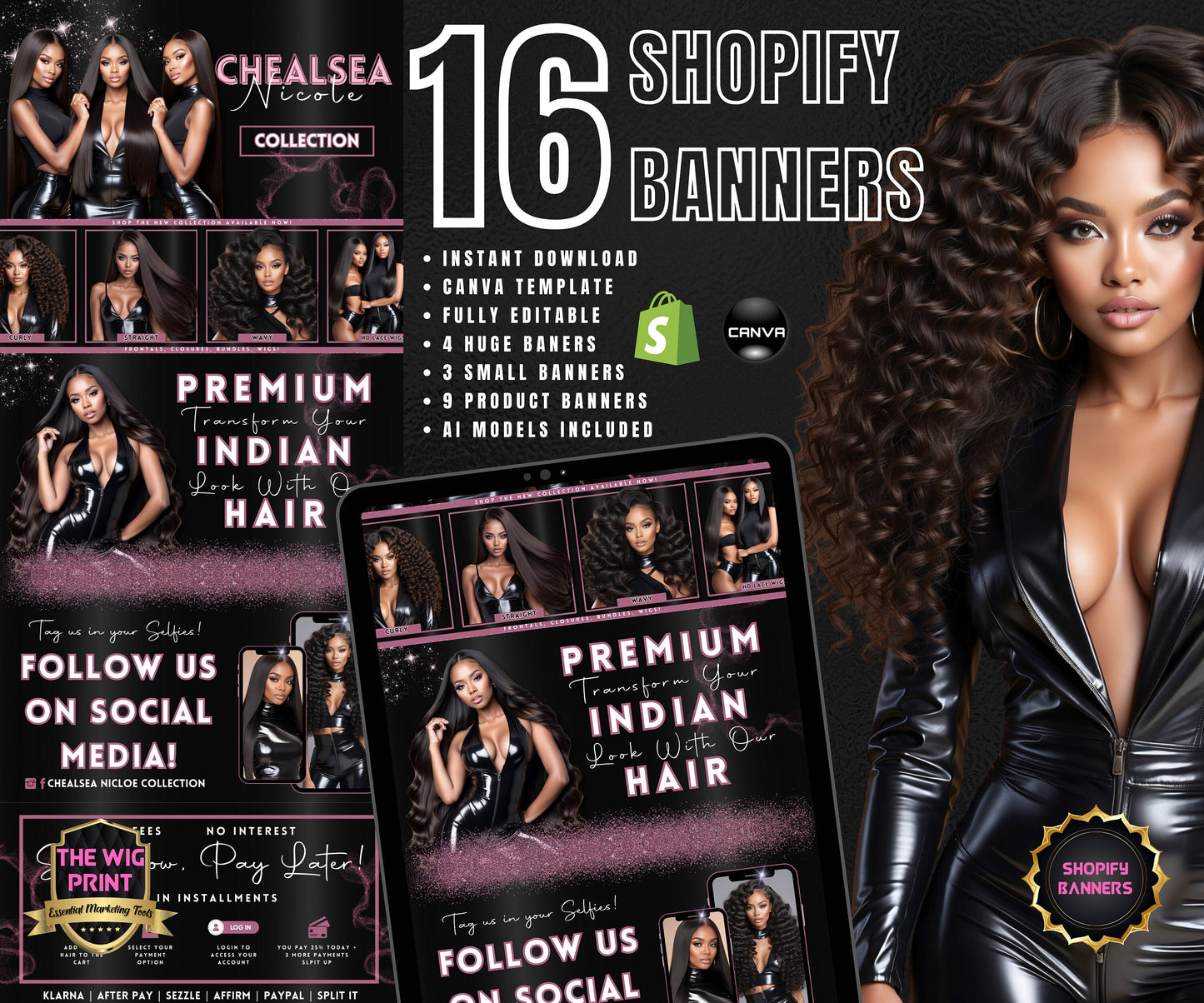 Luxury Indian Hair Website Design | Premade Shopify Website | Hair + Wig Banding Template | DIY | CANVA | Shopify Hair Theme