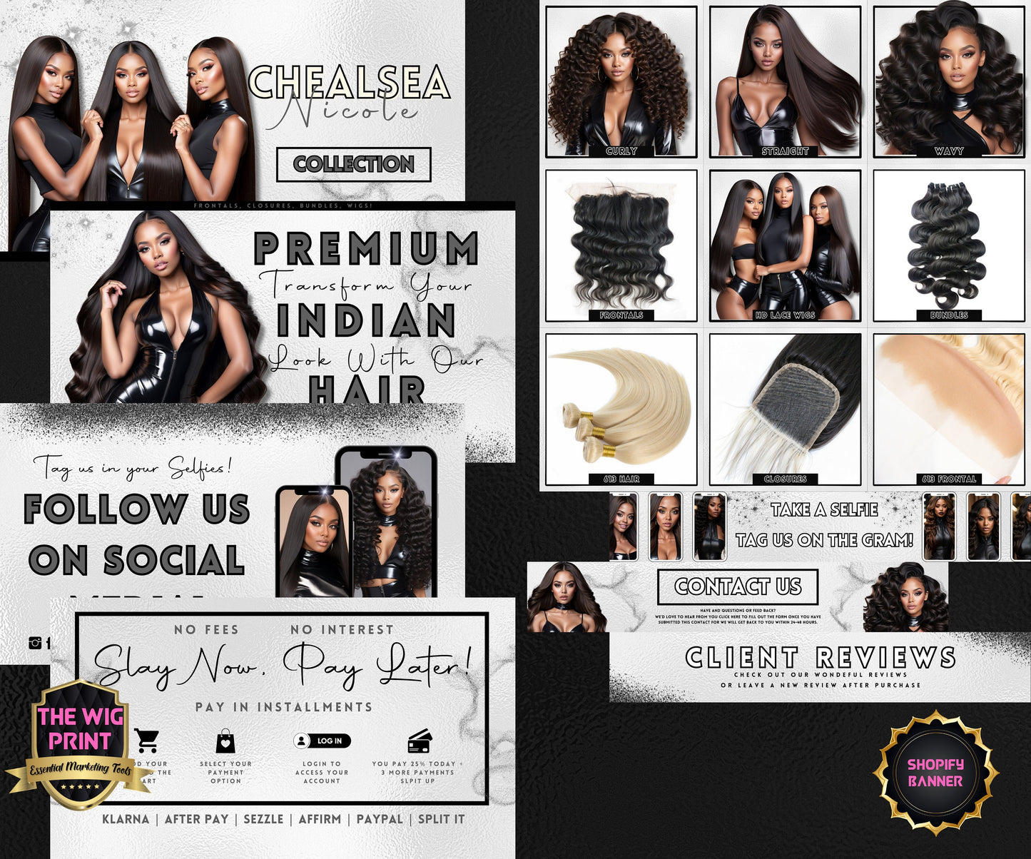 Luxury Indian Hair Website Design | Premade Shopify Website | Hair + Wig Banding Template | DIY | CANVA | Shopify Hair Theme