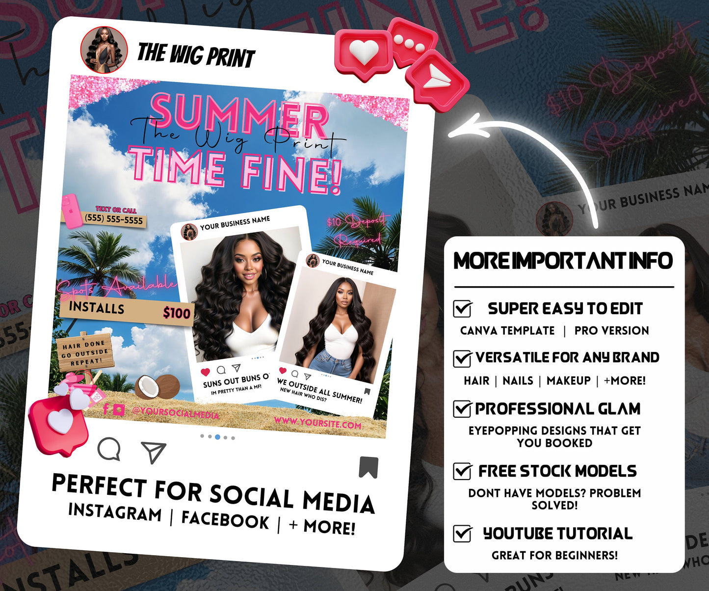 Summer Hair Books Open | 1 Booking Flyer | Pink Theme | DIY | CANVA | Summer Break | Summer Special | Summer Appointments | June July August