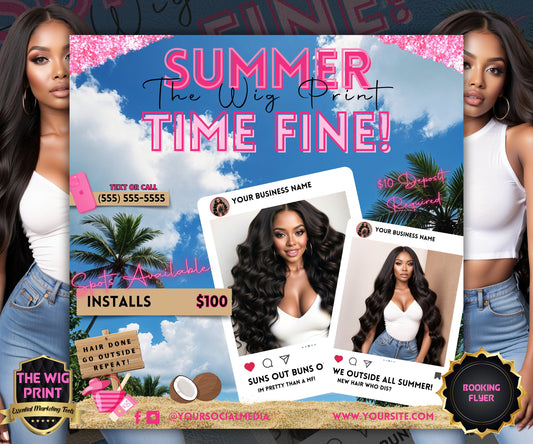 Summer Hair Books Open | 1 Booking Flyer | Pink Theme | DIY | CANVA | Summer Break | Summer Special | Summer Appointments | June July August