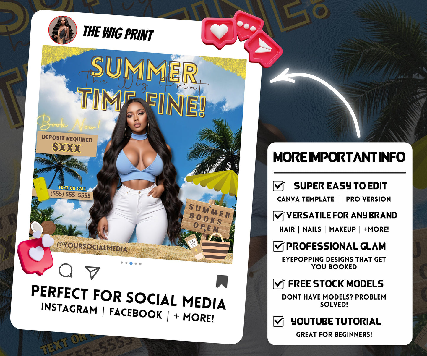 Summer Hair Book Now | 1 Booking Flyer | Yellow | DIY | CANVA | Summer Break | Summer Special | Summer Appointments | June July August